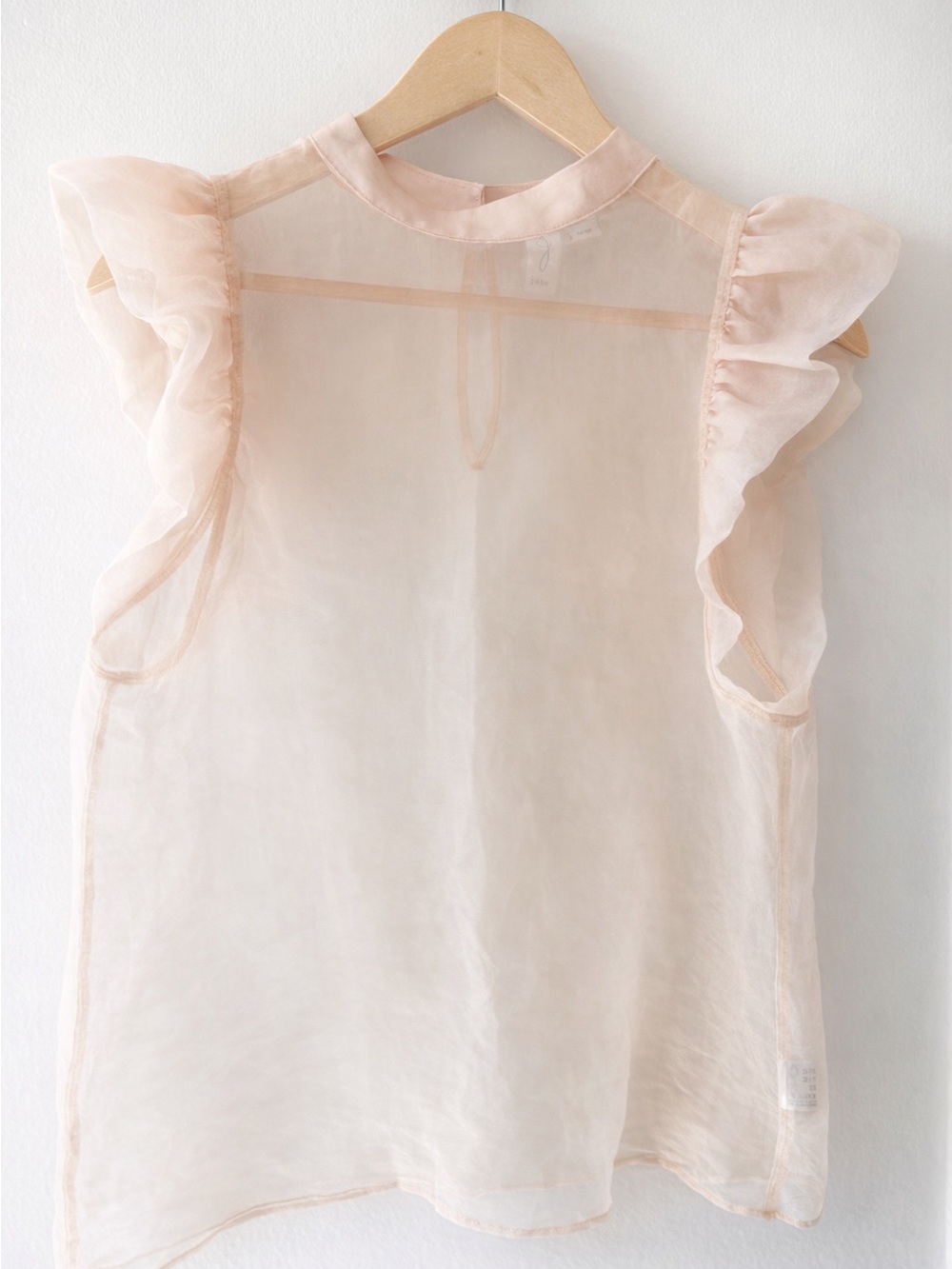 Joie Sheer Ruffle Sleeve Blouse Blush Pink Keyhole Top Size M Feminine Romantic